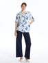 LC Waikiki Women's Henley Neckline Patterned Short Sleeve Blouse